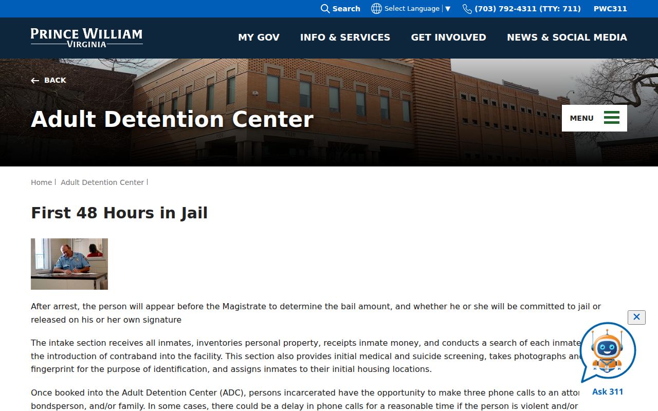 Prince William County arrest classification during initial jail custody