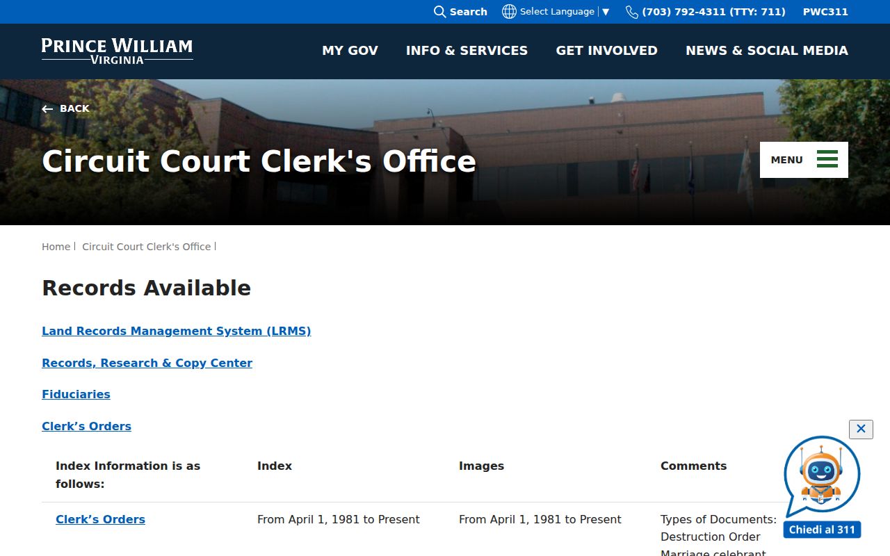 Prince William County criminal court record coverage information