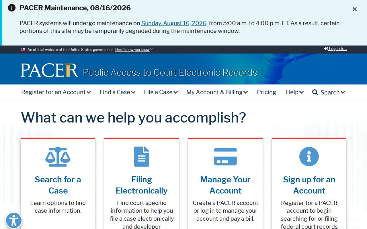 PACER access for Prince William County federal criminal court records
