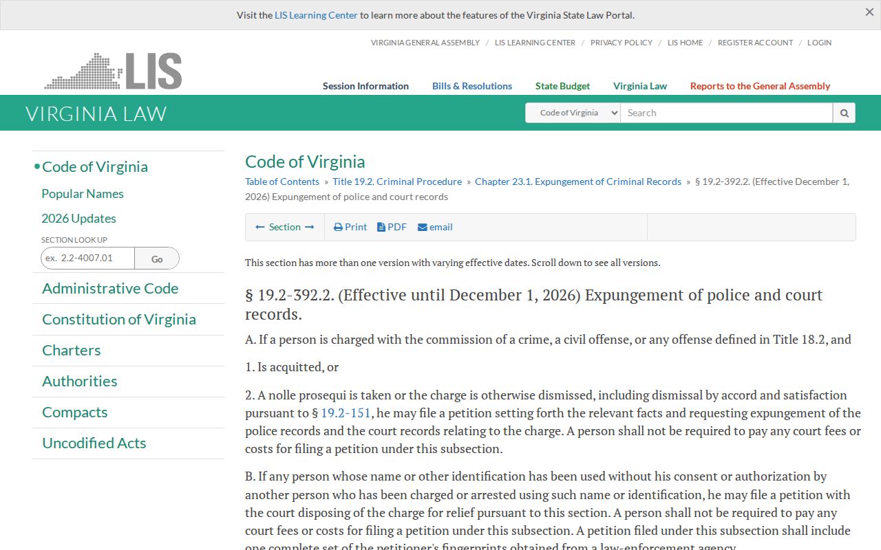 Virginia expungement law for Prince William County criminal court cases