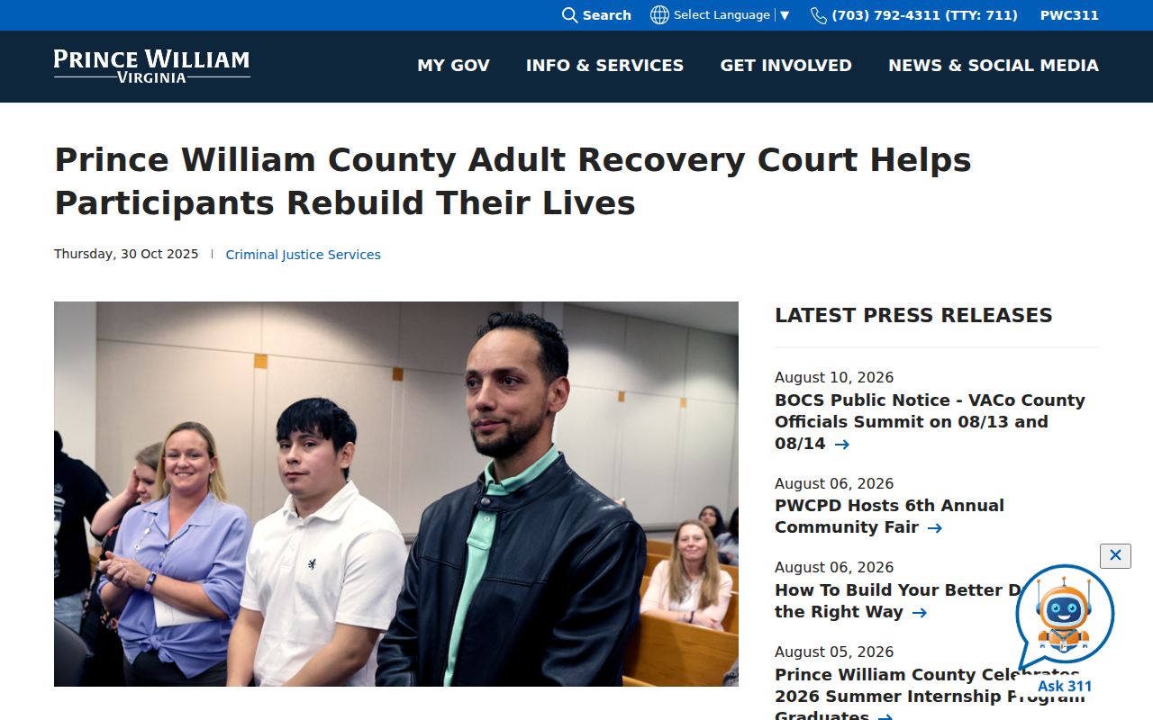 Occoquan criminal records routing to Prince William County Adult Recovery Court