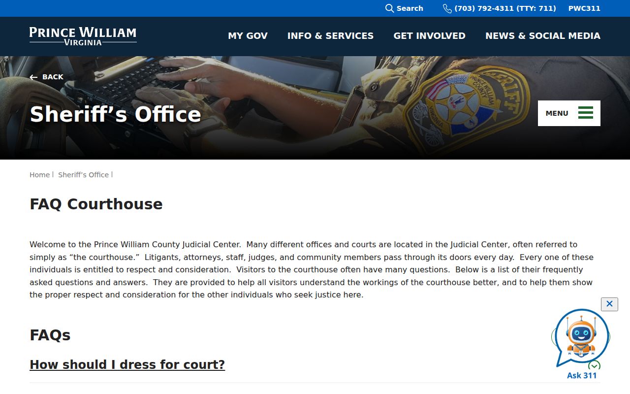 Occoquan criminal court records visitor information for the Prince William Judicial Center