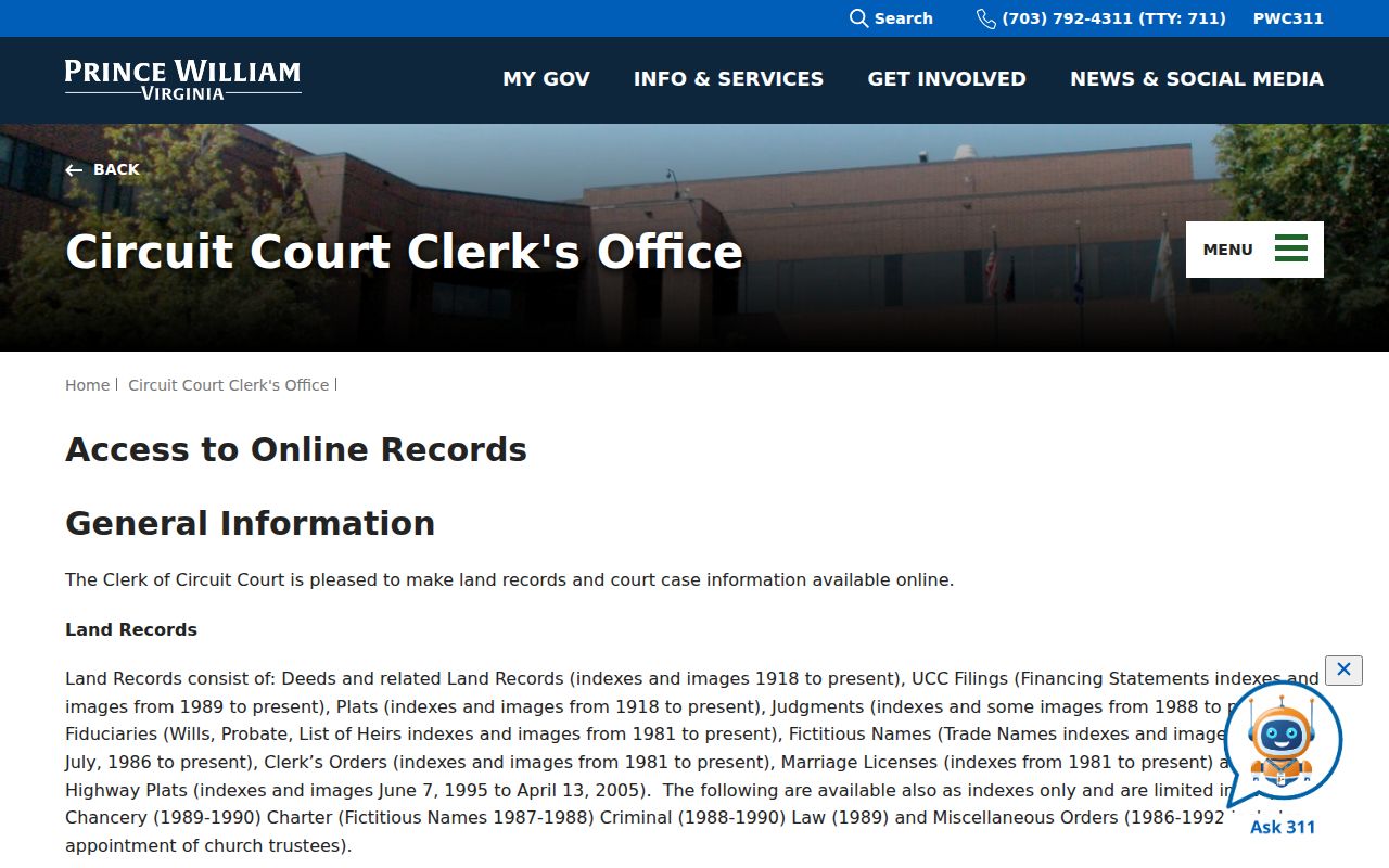 Prince William County Circuit Court criminal records access instructions