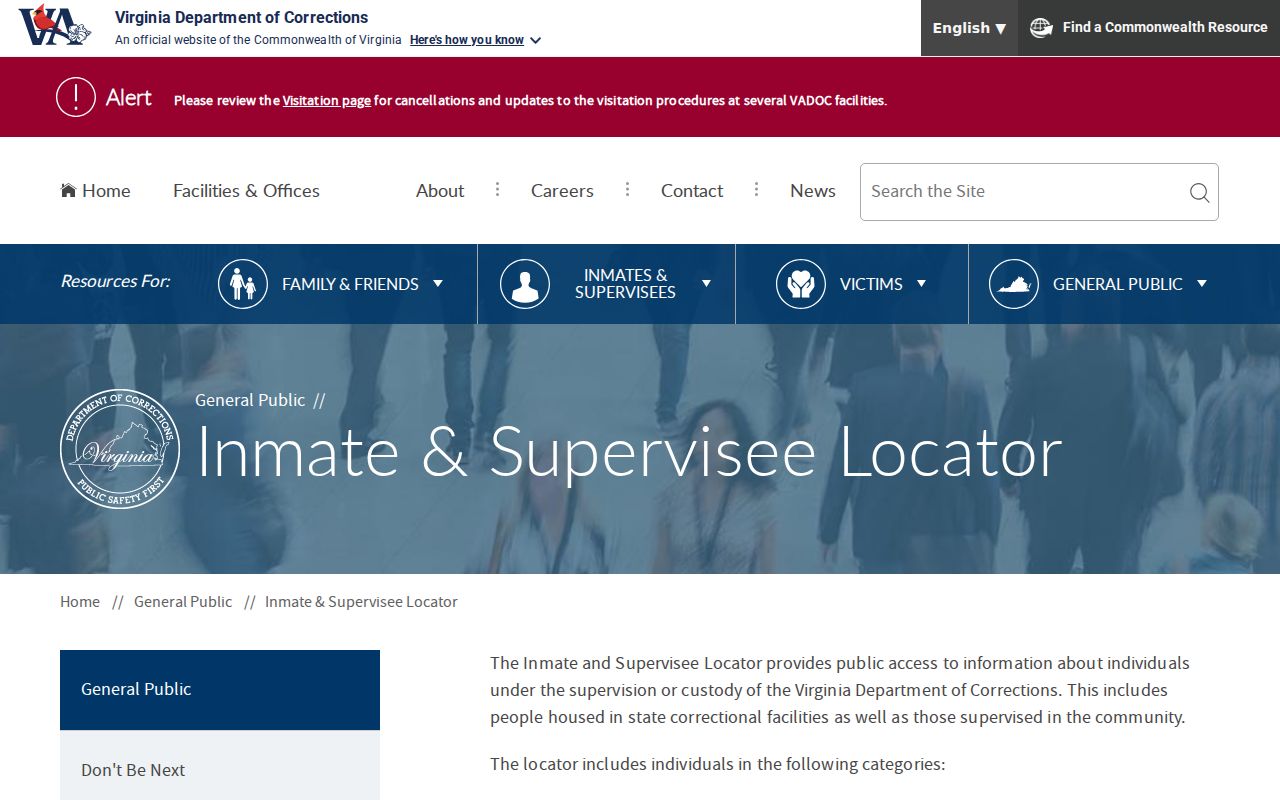 VADOC locator for Prince William County inmate and supervision records